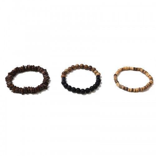 SET DI 3 BRACCIALI ELASTICI DA UOMO IN LEGNO E PIETRA - DS2444B931
