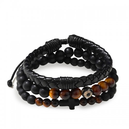 SET DI 3 BRACCIALI DA UOMO CON PIETRE - DS2444B939