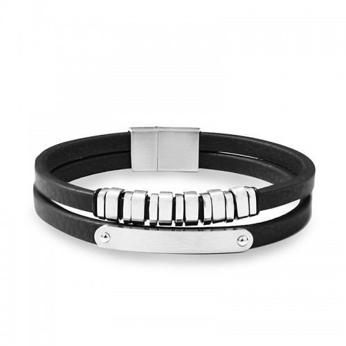 BRACCIALE DA UOMO IN PELLE A DOPPIO STRATO - KM25152C338