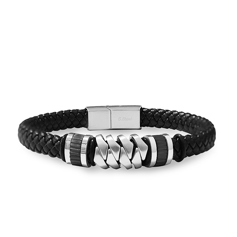 BRACCIALE DA UOMO IN PELLE INTRECCIATA - KM25172C337