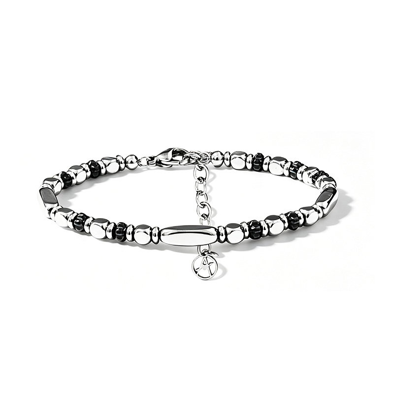 BRACCIALE UOMO CON PERLINE IN ACCIAIO ED EMATITE - KM26108C759