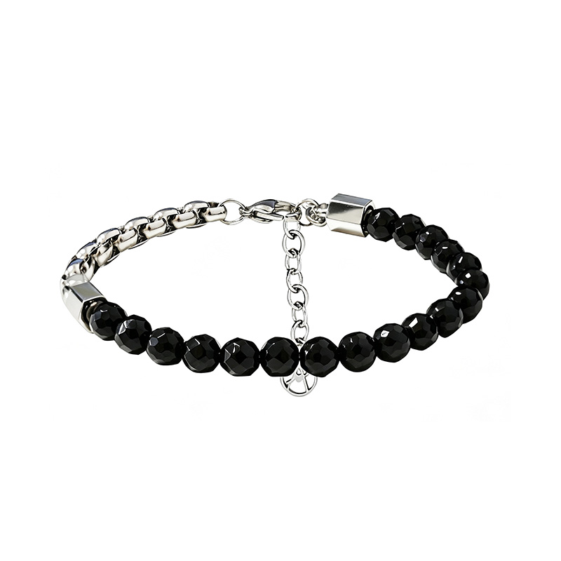 BRACCIALE UOMO CON PERLINE IN ONICE NERA SFACCETTATA E CATENA - KM26124C761