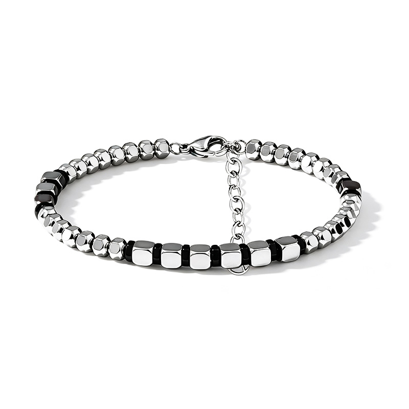 BRACCIALE UOMO CON CUBETTI E PERLINE SFACCETTATE - KM26128C760