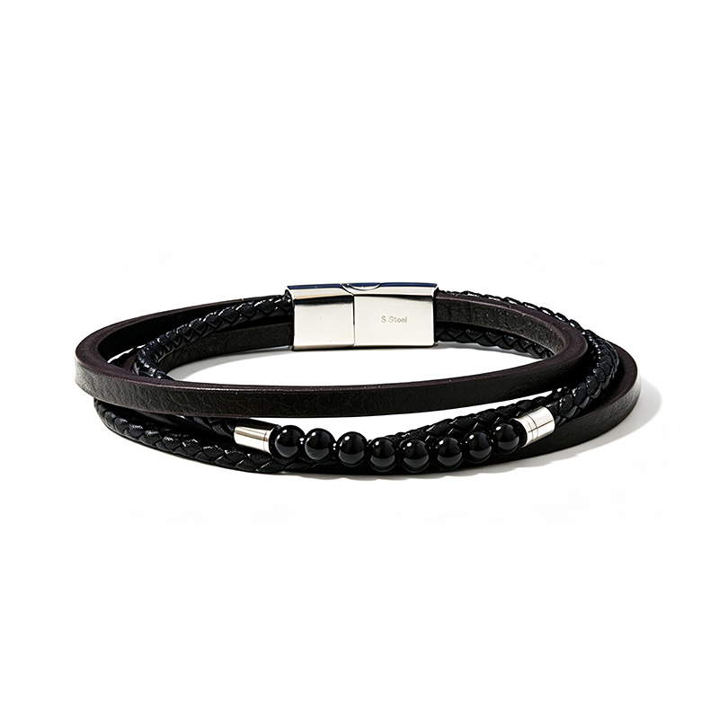 BRACCIALE DA UOMO MULTISTRATO CON PIETRE E PELLE - KM26132C765/C767