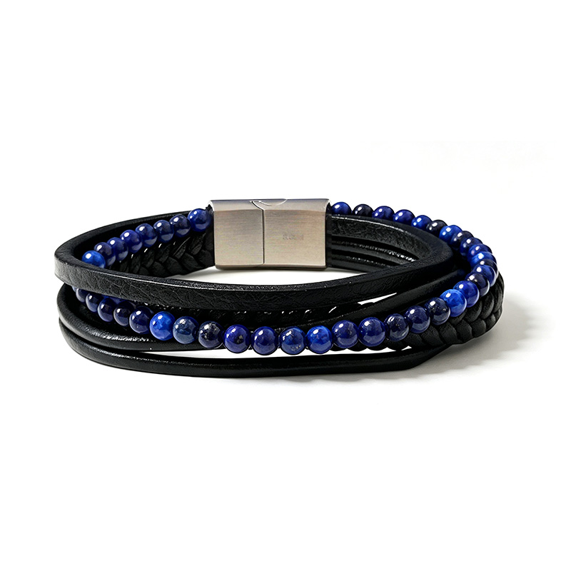 BRACCIALE DA UOMO MULTISTRATO CON PIETRE E PELLE - KM26136C771/C772