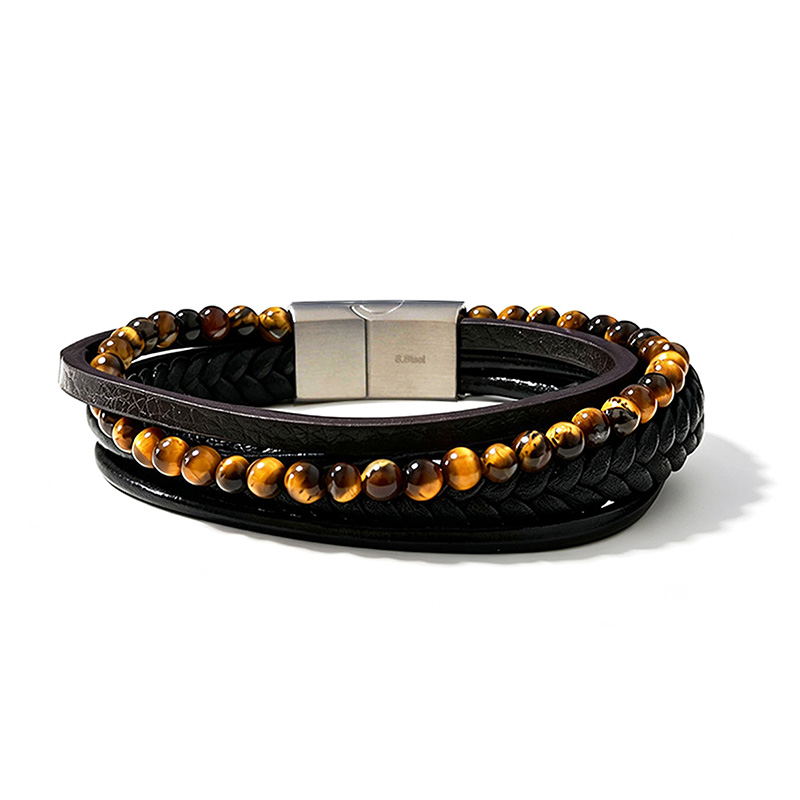BRACCIALE DA UOMO MULTISTRATO CON PIETRE E PELLE - KM26136C771/C772