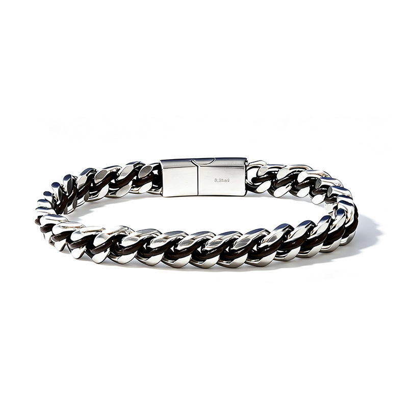 BRACCIALE DA UOMO A CATENA GRUMETTA CON CORDINO IN PELLE - KM26160C763