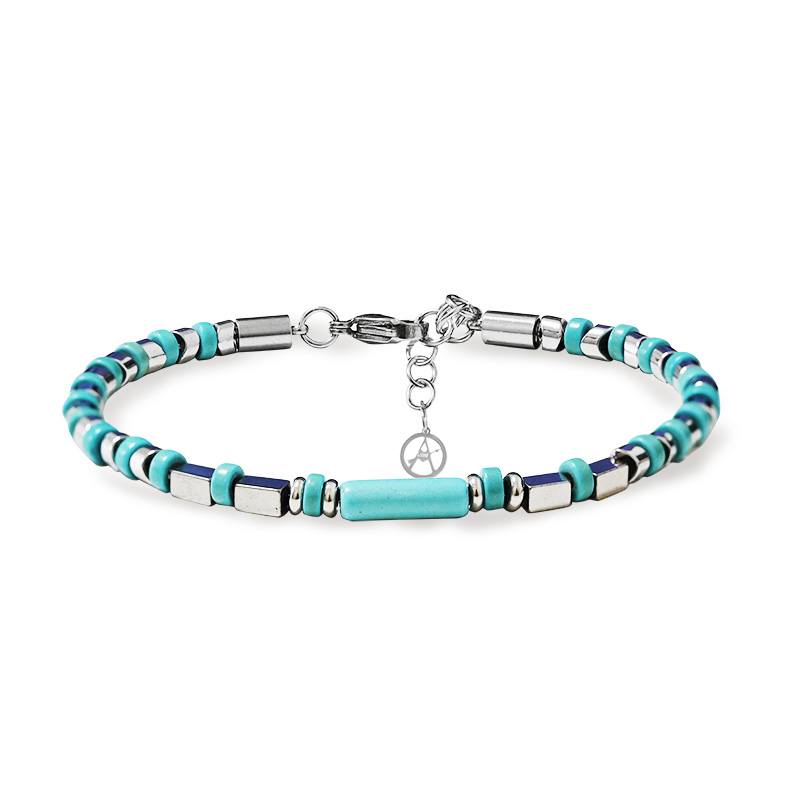 BRACCIALE UOMO CON DETTAGLI GEOMETRICI E PIETRE NATURALI - QGL2664C747