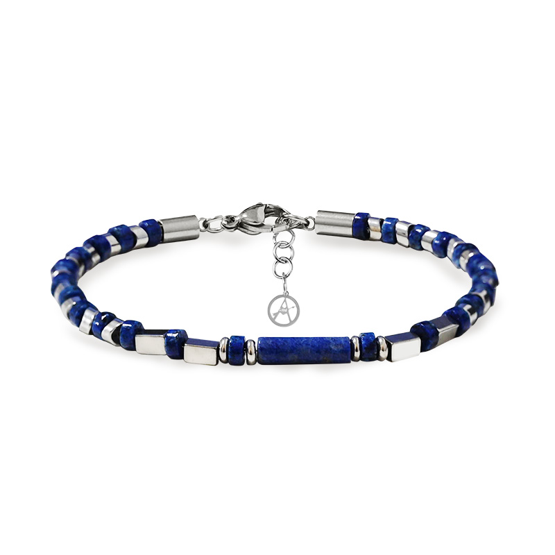 BRACCIALE UOMO CON DETTAGLI GEOMETRICI E PIETRE NATURALI - QGL2664C747