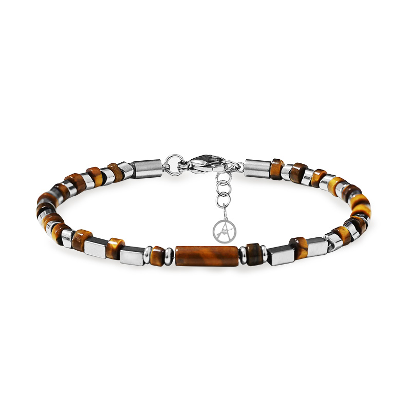 BRACCIALE UOMO CON DETTAGLI GEOMETRICI E PIETRE NATURALI - QGL2664C747