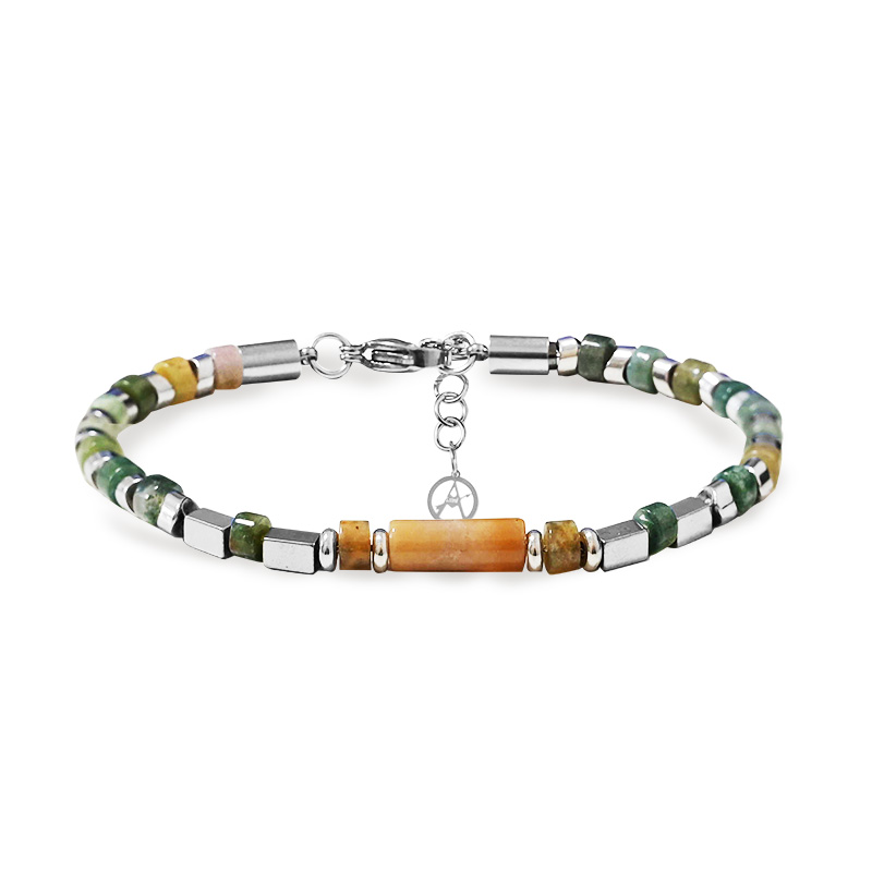 BRACCIALE UOMO CON DETTAGLI GEOMETRICI E PIETRE NATURALI - QGL2664C747