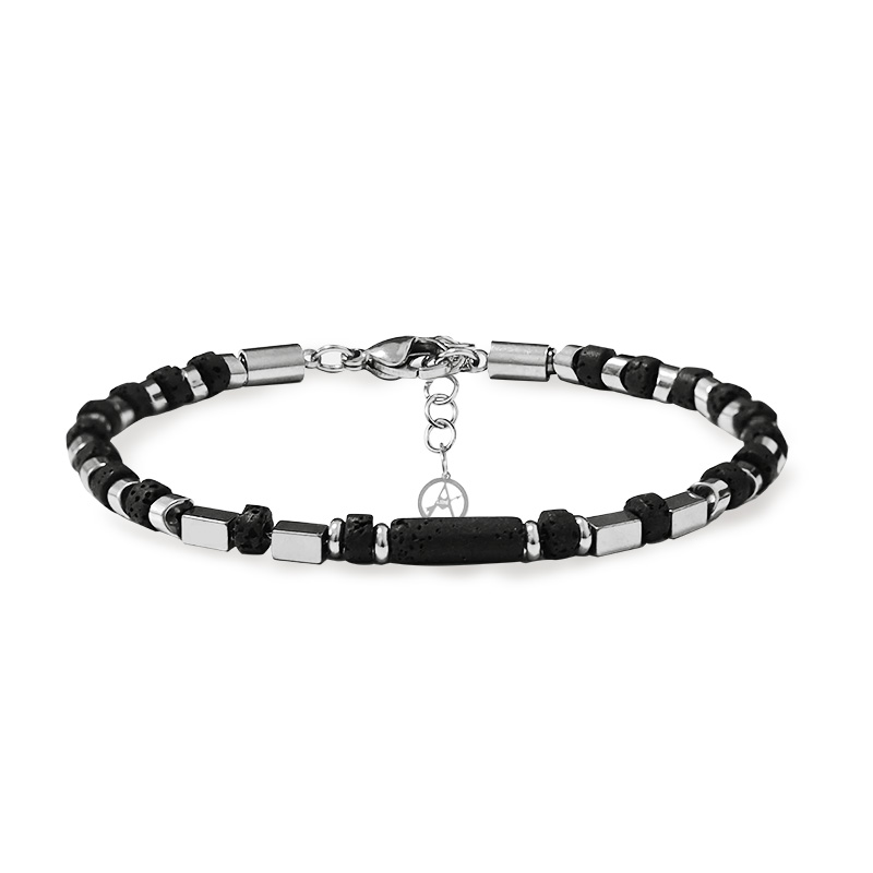 BRACCIALE UOMO CON DETTAGLI GEOMETRICI E PIETRE NATURALI - QGL2664C747