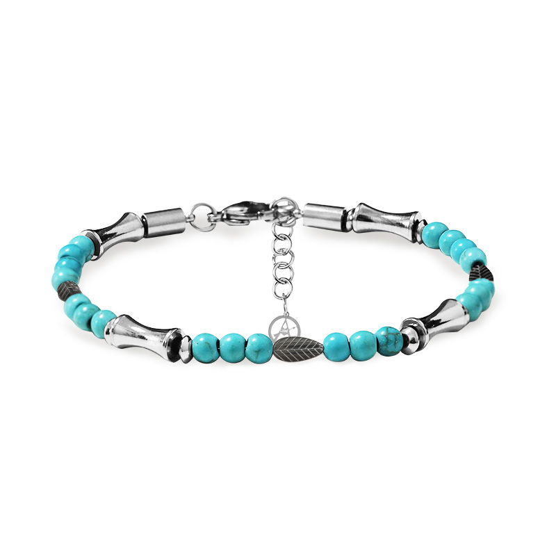 BRACCIALE UOMO CON ELEMENTI A BAMBÙ, FOGLIE E PIETRE NATURALI - QGL2664C748