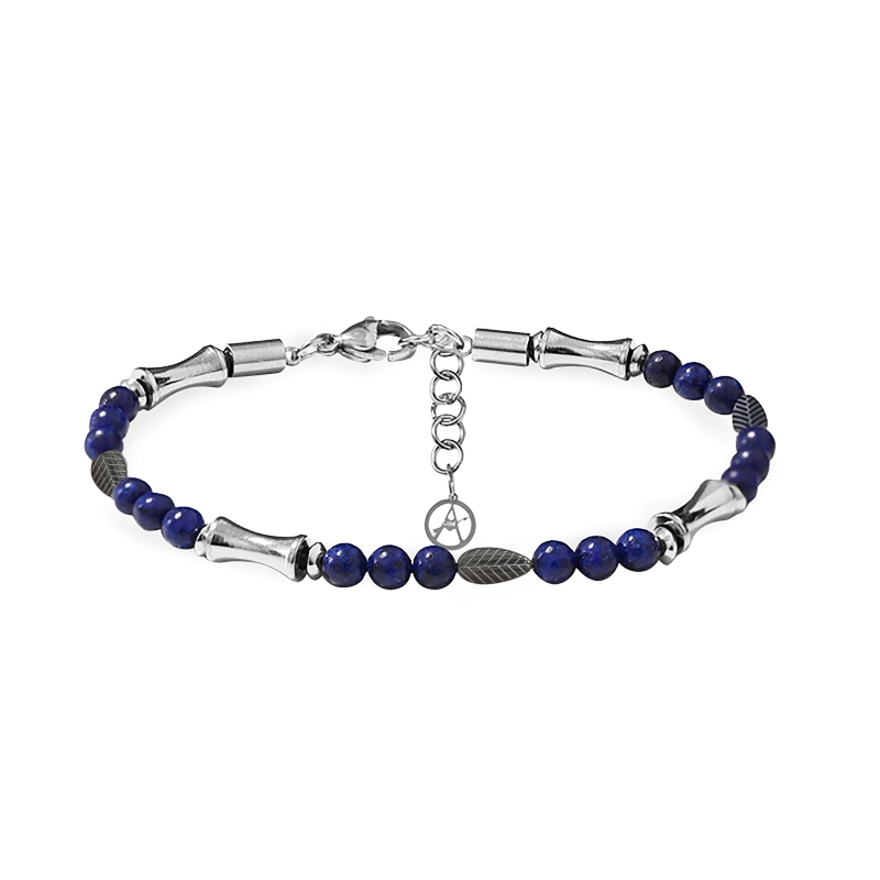 BRACCIALE UOMO CON ELEMENTI A BAMBÙ, FOGLIE E PIETRE NATURALI - QGL2664C748
