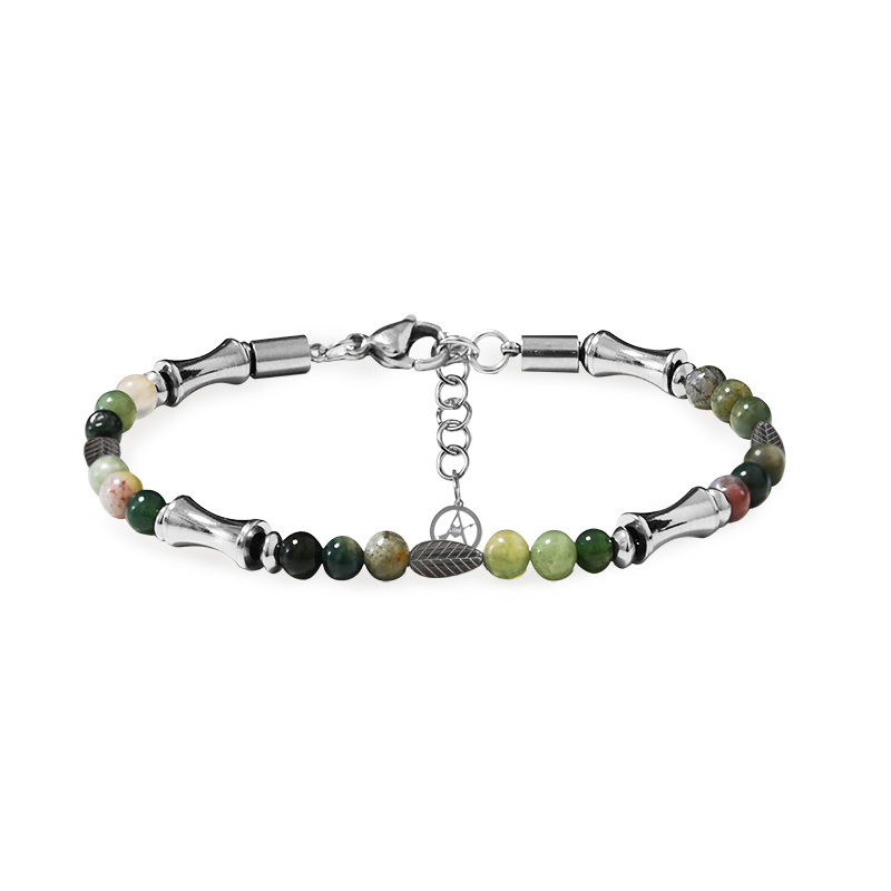 BRACCIALE UOMO CON ELEMENTI A BAMBÙ, FOGLIE E PIETRE NATURALI - QGL2664C748