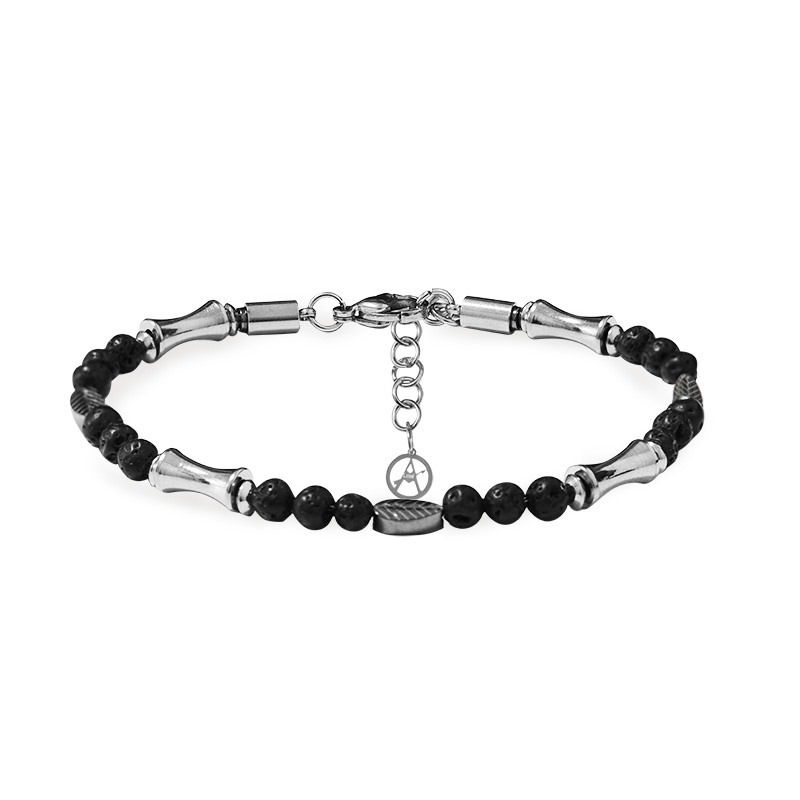 BRACCIALE UOMO CON ELEMENTI A BAMBÙ, FOGLIE E PIETRE NATURALI - QGL2664C748