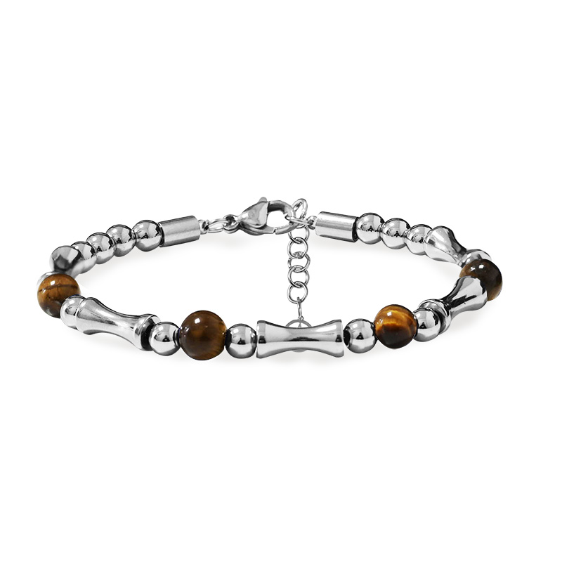 BRACCIALE UOMO CON ELEMENTI A BAMBÙ E PIETRE NATURALI - QGL2664C749