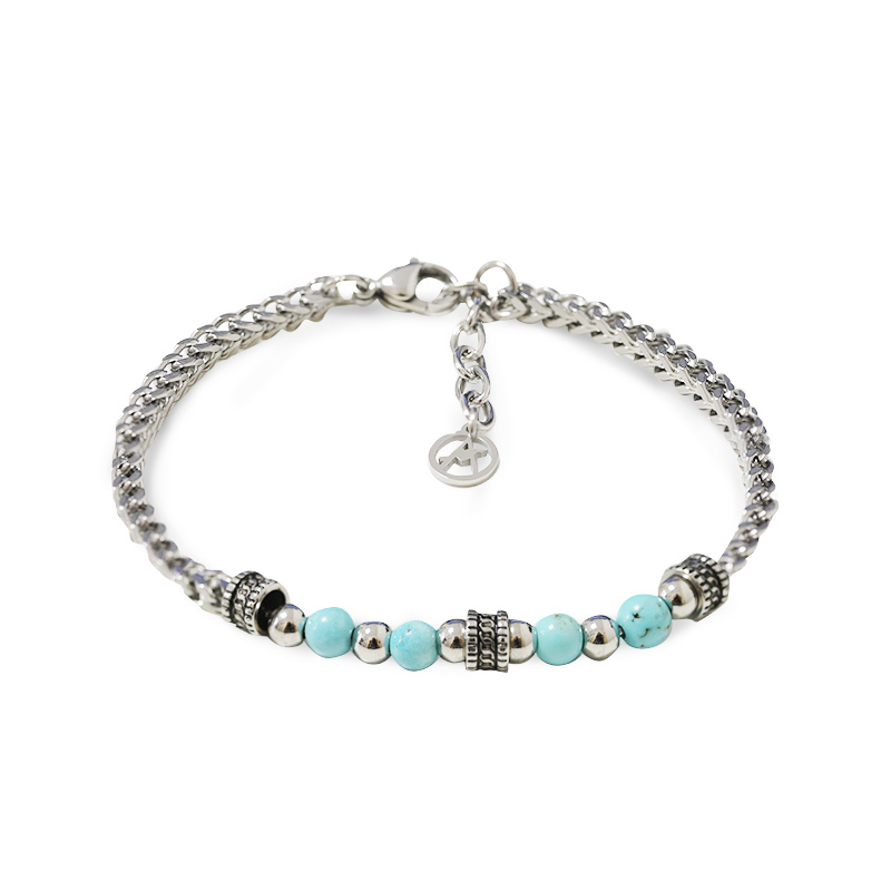 BRACCIALE A CATENA DI SPIGA CON SFERE E PERLINE DI PIETRA - RD24104B586/587/588/589