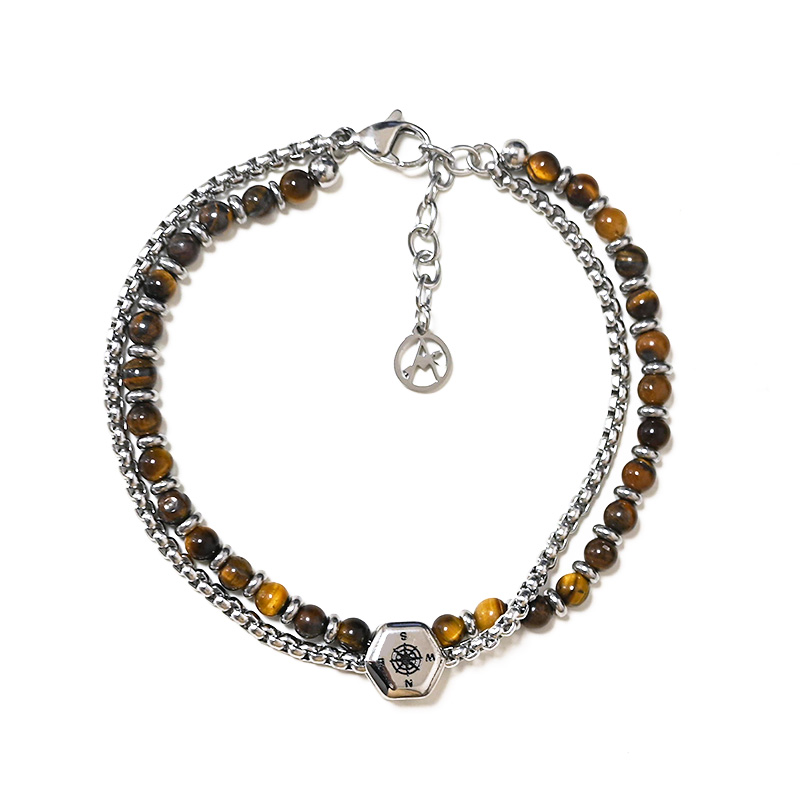 BRACCIALE BUSSOLA A DOPPIO FILO CON PERLINE DI PIETRA - RD24120A192/193/194 BRACCIALE BUSSOLA A DOPPIO FILO CON PERLINE DI PIETRA - RD24120A192/193/194