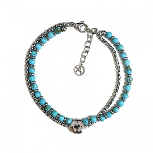 BRACCIALE BUSSOLA A DOPPIO FILO CON PERLINE DI PIETRA - RD24120A192/193/194