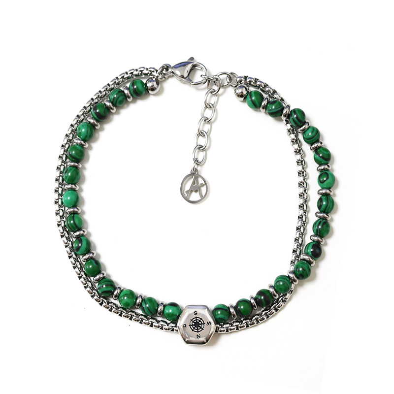 BRACCIALE BUSSOLA A DOPPIO FILO CON PERLINE DI PIETRA - RD24120A192/193/194