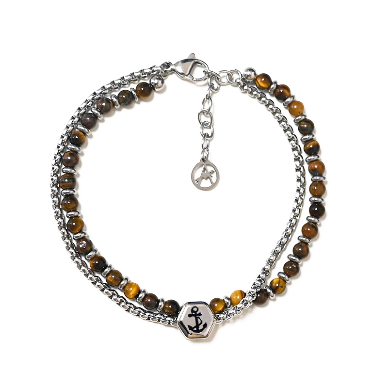 BRACCIALE ANCORA A DOPPIO FILO CON PERLINE DI PIETRA - RD24152A196/197/198/199 BRACCIALE ANCORA A DOPPIO FILO CON PERLINE DI PIETRA - RD24152A196/197/198/199