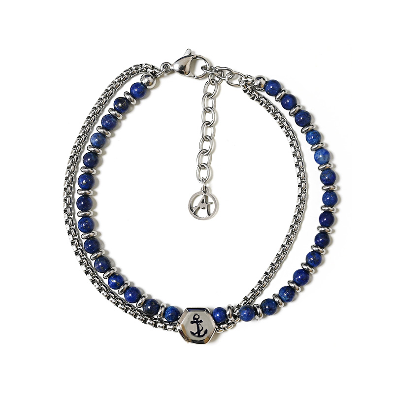 BRACCIALE ANCORA A DOPPIO FILO CON PERLINE DI PIETRA - RD24152A196/197/198/199 BRACCIALE ANCORA A DOPPIO FILO CON PERLINE DI PIETRA - RD24152A196/197/198/199