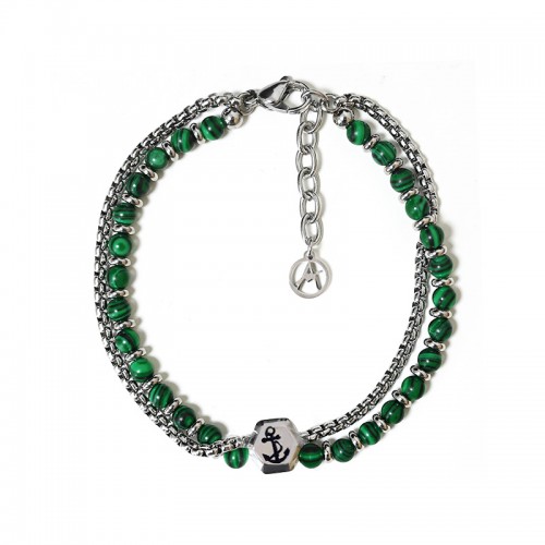 BRACCIALE ANCORA A DOPPIO FILO CON PERLINE DI PIETRA - RD24152A196/197/198/199