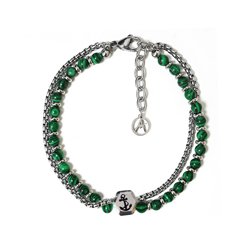 BRACCIALE ANCORA A DOPPIO FILO CON PERLINE DI PIETRA - RD24152A196/197/198/199 BRACCIALE ANCORA A DOPPIO FILO CON PERLINE DI PIETRA - RD24152A196/197/198/199