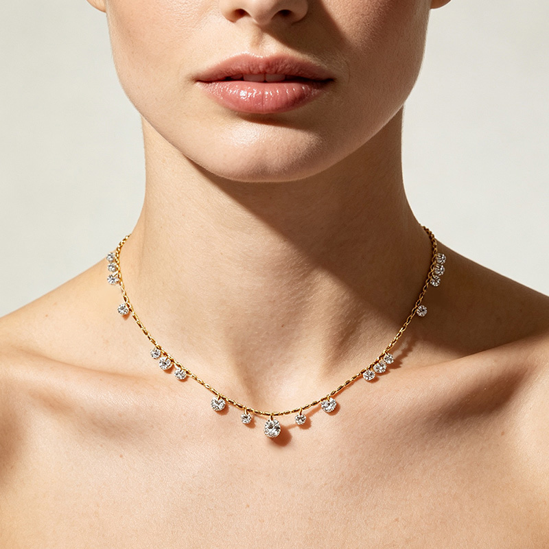 COLLANA A CATENA CON ZIRCONI PENDENTI - DDK2338