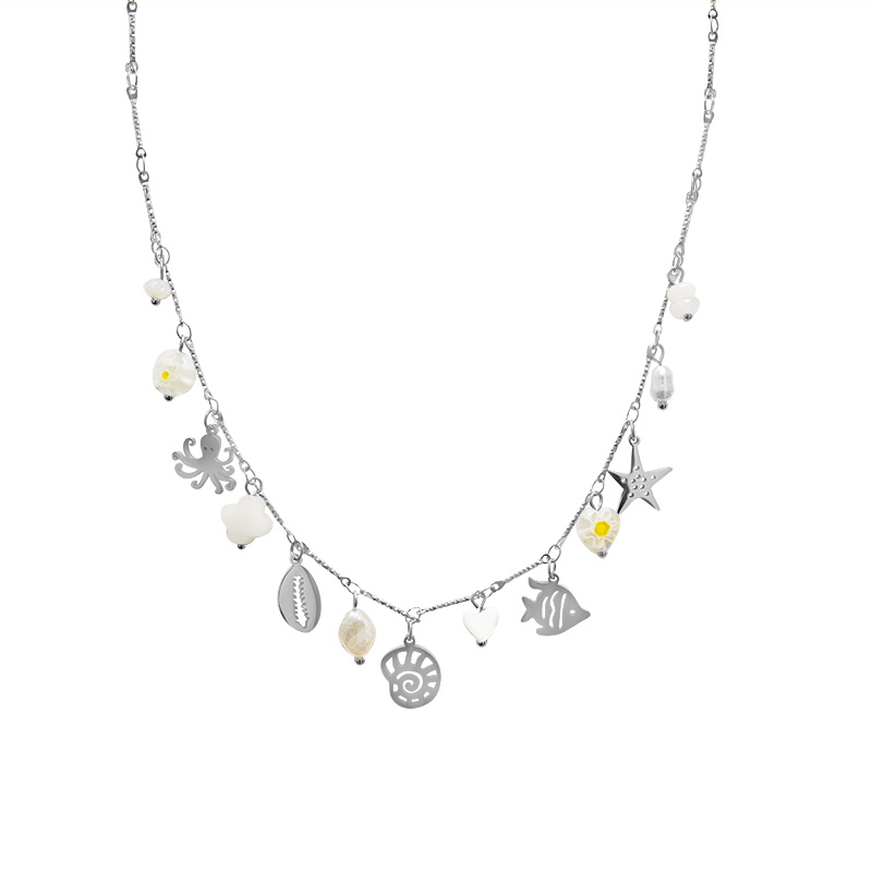 COLLANA A CATENA CON CHARMS MARINI E PERLINE COLORATE - FFJ251088C615