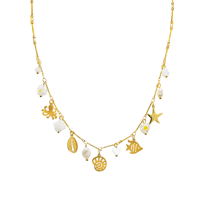 COLLANA A CATENA CON CHARMS MARINI E PERLINE COLORATE - FFJ251088C615