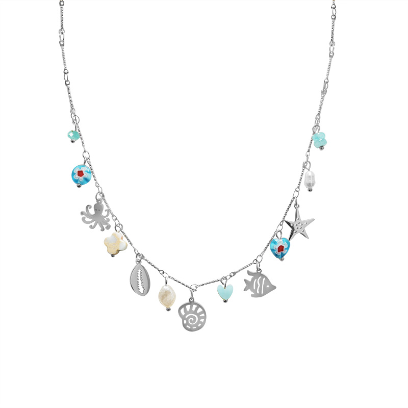 COLLANA A CATENA CON CHARMS MARINI E PERLINE COLORATE - FFJ251088C615