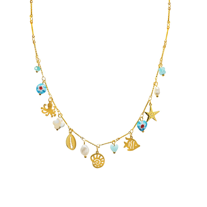 COLLANA A CATENA CON CHARMS MARINI E PERLINE COLORATE - FFJ251088C615