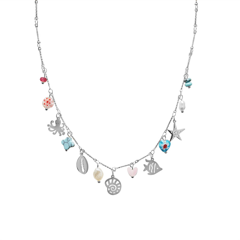 COLLANA A CATENA CON CHARMS MARINI E PERLINE COLORATE - FFJ251088C615