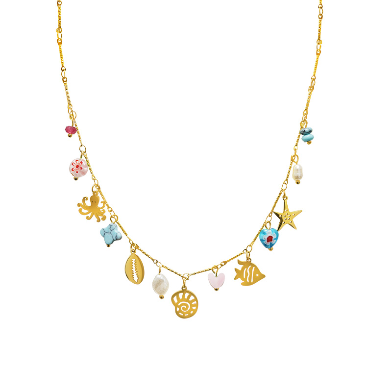 COLLANA A CATENA CON CHARMS MARINI E PERLINE COLORATE - FFJ251088C615