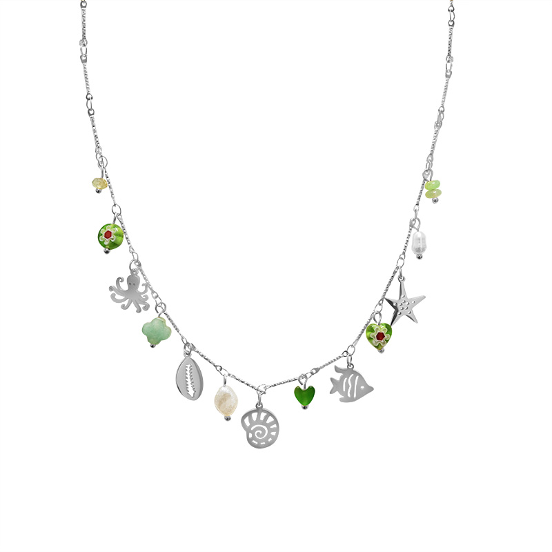 COLLANA A CATENA CON CHARMS MARINI E PERLINE COLORATE - FFJ251088C615