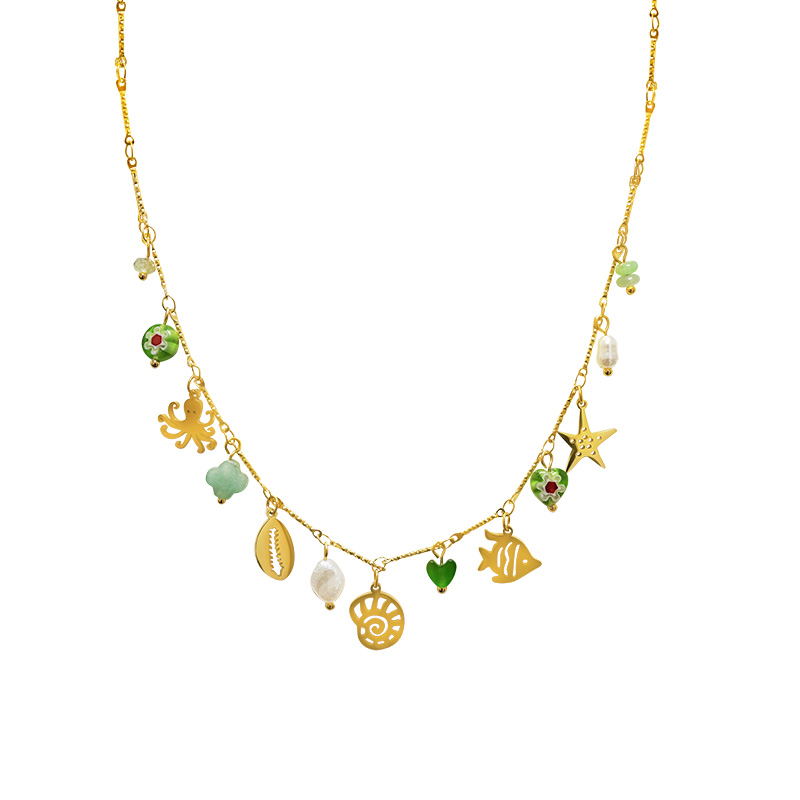 COLLANA A CATENA CON CHARMS MARINI E PERLINE COLORATE - FFJ251088C615