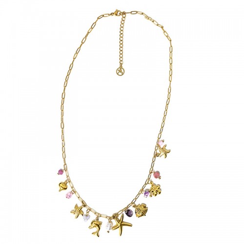 COLLANA A CATENA CON CHARMS MARINI E PERLINE COLORATE - FFJ251136C599