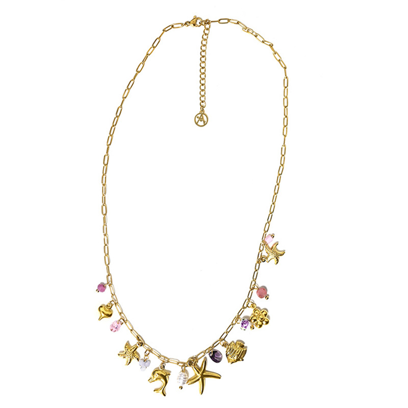 COLLANA A CATENA CON CHARMS MARINI E PERLINE COLORATE - FFJ251136C599