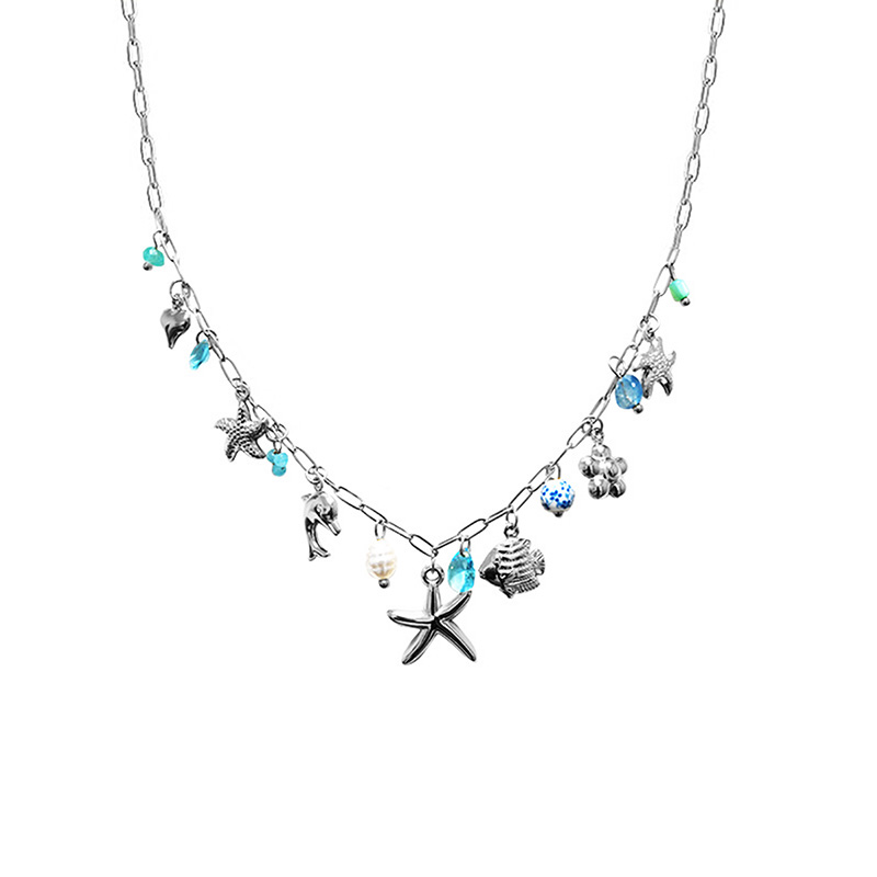 COLLANA A CATENA CON CHARMS MARINI E PERLINE COLORATE - FFJ251136C599