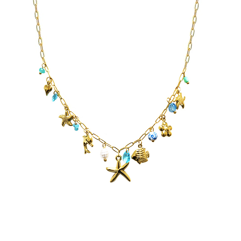 COLLANA A CATENA CON CHARMS MARINI E PERLINE COLORATE - FFJ251136C599