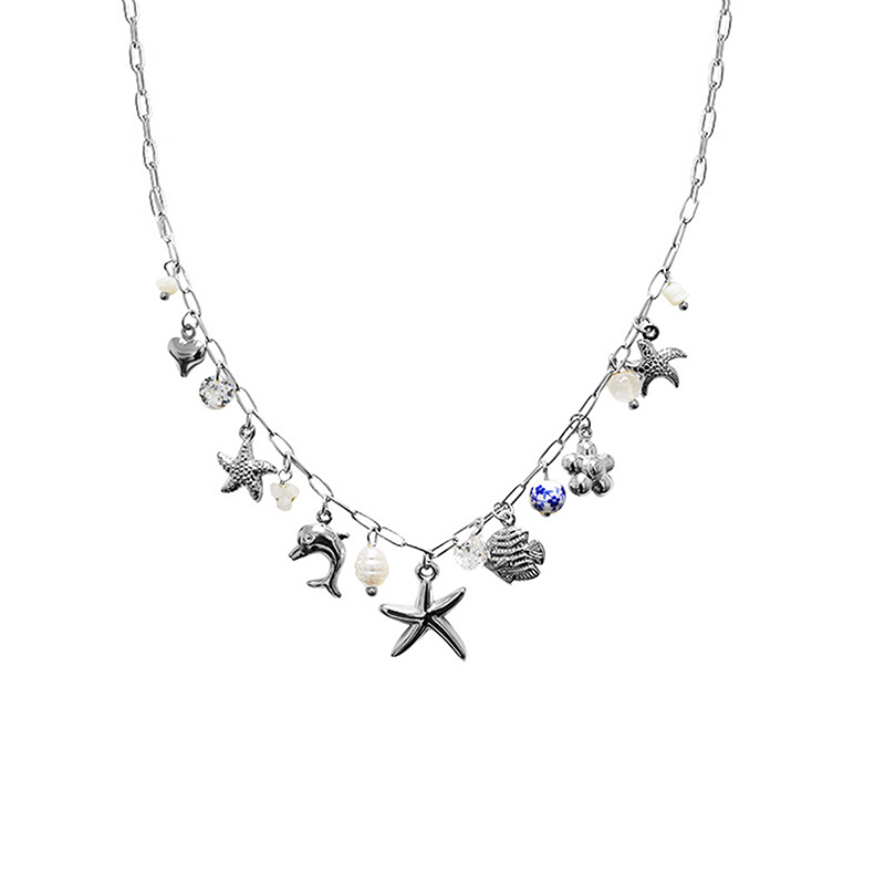 COLLANA A CATENA CON CHARMS MARINI E PERLINE COLORATE - FFJ251136C599