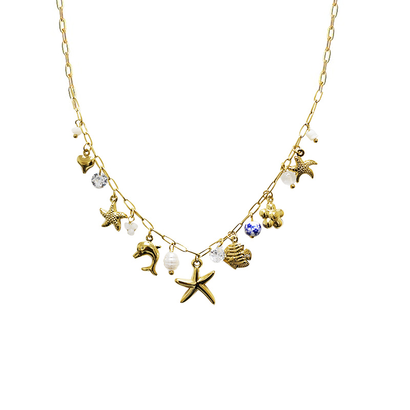 COLLANA A CATENA CON CHARMS MARINI E PERLINE COLORATE - FFJ251136C599