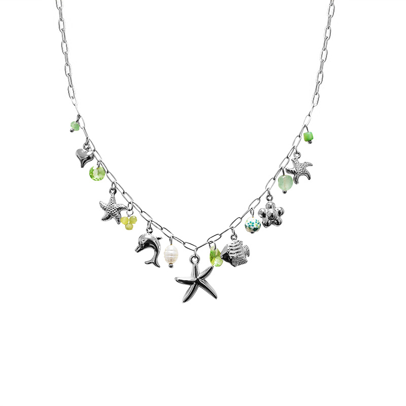 COLLANA A CATENA CON CHARMS MARINI E PERLINE COLORATE - FFJ251136C599