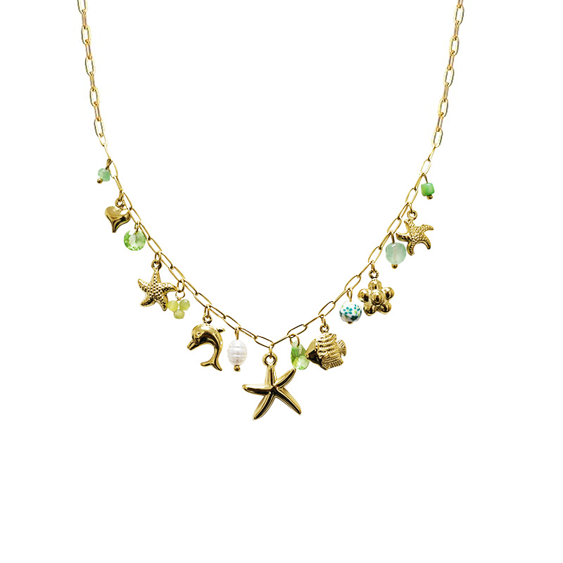 COLLANA A CATENA CON CHARMS MARINI E PERLINE COLORATE - FFJ251136C599