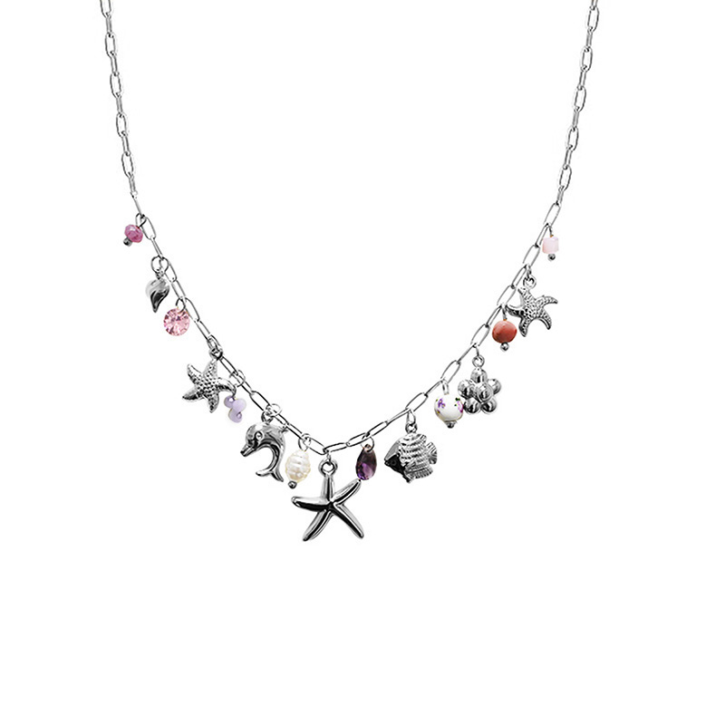 COLLANA A CATENA CON CHARMS MARINI E PERLINE COLORATE - FFJ251136C599