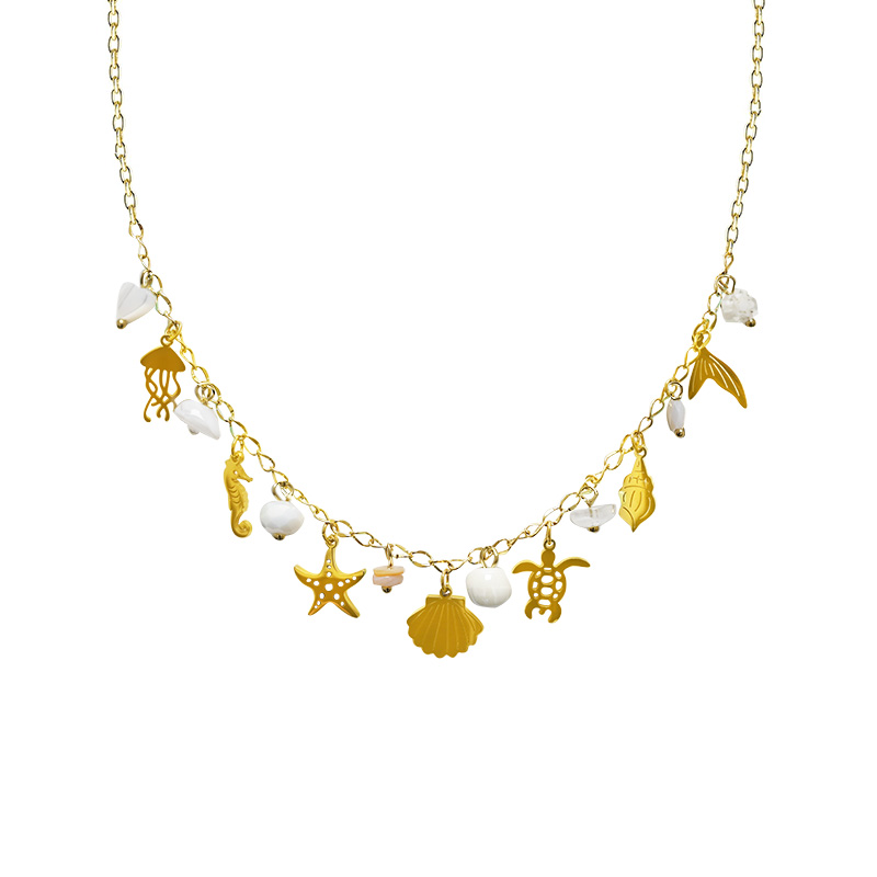 COLLANA A CATENA CON CHARMS MARINI E PERLINE COLORATE - FFJ25116C613