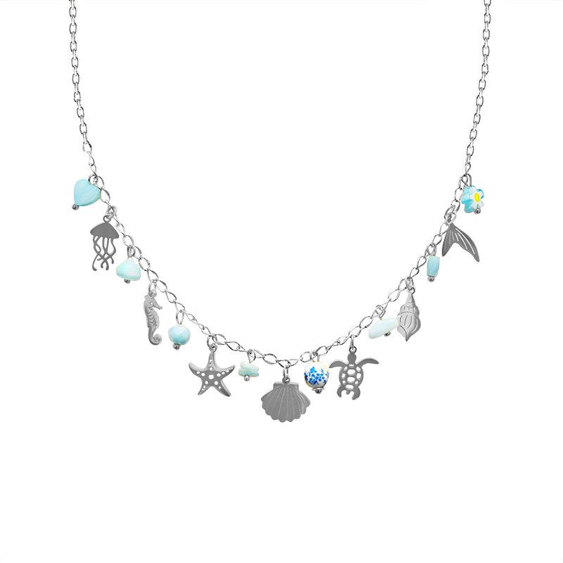 COLLANA A CATENA CON CHARMS MARINI E PERLINE COLORATE - FFJ25116C613