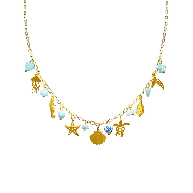 COLLANA A CATENA CON CHARMS MARINI E PERLINE COLORATE - FFJ25116C613